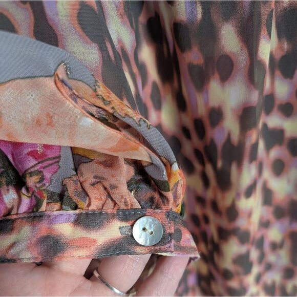 Fig & Flower Cecelia Floral Animal Mixed Print Chiffon Blouse Top Women's M - Picture 6 of 6